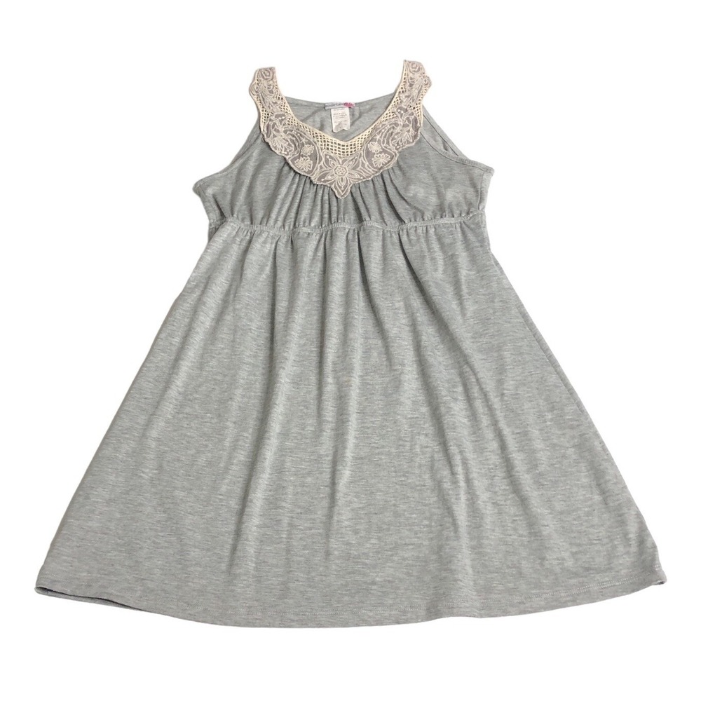Y2K Body Central Babydoll Mini Dress Tunic Top L Gray Lace Fairy Cottagecore